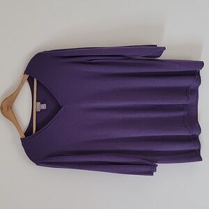 Chico's Touch Of Cashmere Muted Plum V-Neck 3/4 Sleeve Sweater Size XL